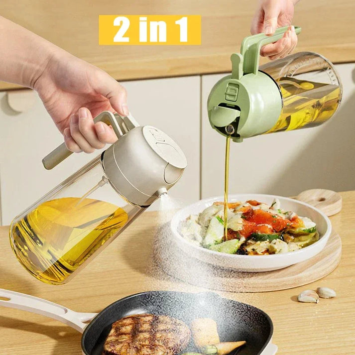 2-in-1 Glass Oil Sprayer & Dispenser – 500ml | Dual-Function Spray & Pour Bottle