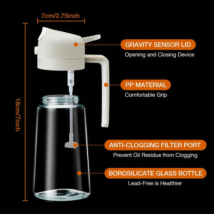 2-in-1 Glass Oil Sprayer & Dispenser – 500ml | Dual-Function Spray & Pour Bottle