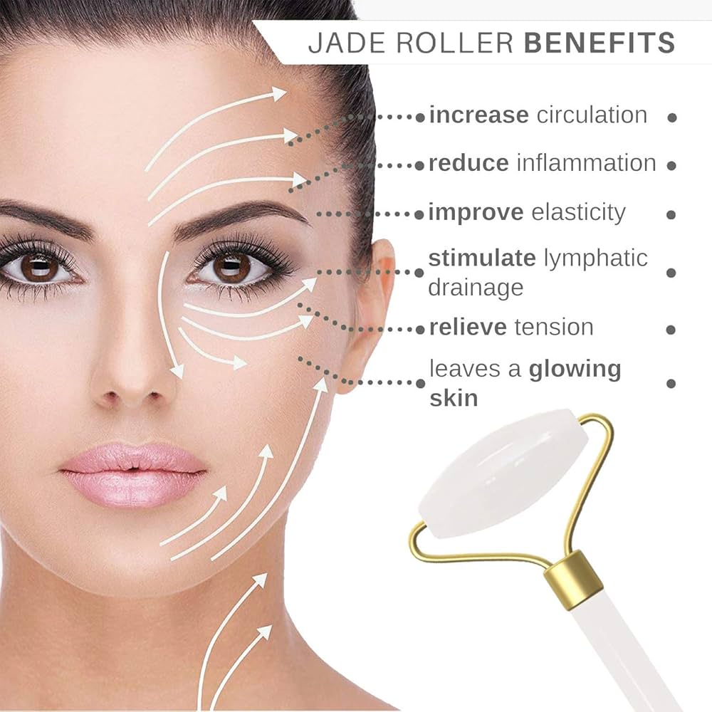 Jade Facial Roller | Natural Jade Stone Massager reduce fine lines and wrinkles