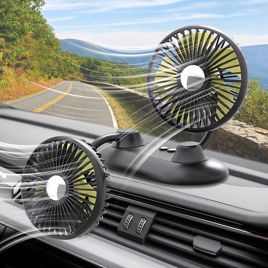 Car Cooling Fan 5V/12V/24V 2 Speeds 360° Adjustable Dual Head Auto USB Cooler Air Fan