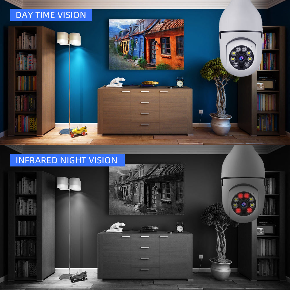 Full HD 1080P Wireless LED Bulb Camera With NIGHT VISION, Wide Angle, Two-way Audio V380 App