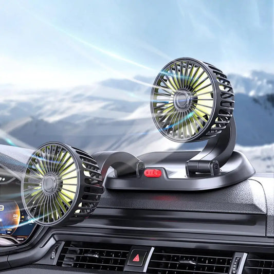 Car Cooling Fan 5V/12V/24V 2 Speeds 360° Adjustable Dual Head Auto USB Cooler Air Fan