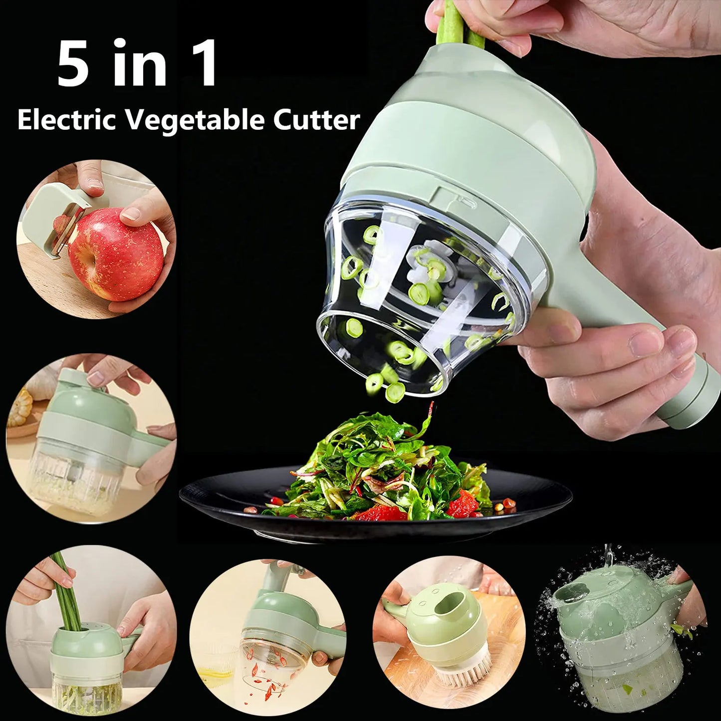 5 In 1 Handheld Hammer Electric Vegetable Cutter Set Mini Wireless Food Choppers Garlic Vegetable Chopper Slicer Machine