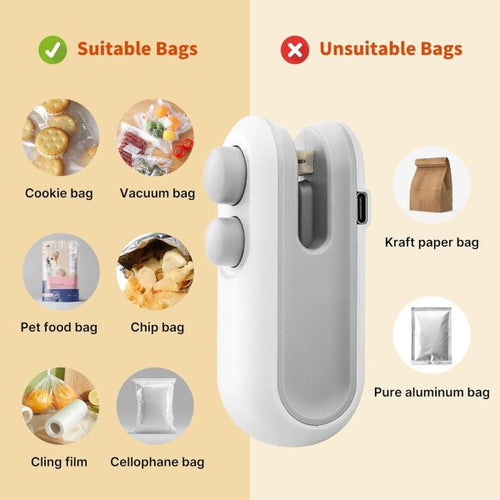 Heat Sealing Machine 2 In 1 Cutting And Sealer Usb Rechargeable Food Sealer