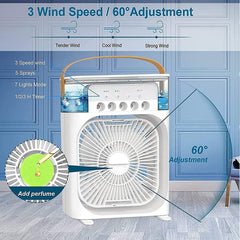 USB Portable Air Conditioner Fan with LED Night Light, Fine Mist Spray & Humidifier Function