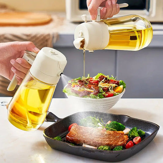 2-in-1 Glass Oil Sprayer & Dispenser – 500ml | Dual-Function Spray & Pour Bottle