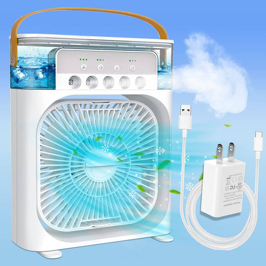 USB Portable Air Conditioner Fan with LED Night Light, Fine Mist Spray & Humidifier Function