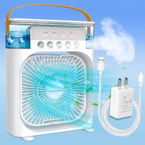 USB Portable Air Conditioner Fan with LED Night Light, Fine Mist Spray & Humidifier Function